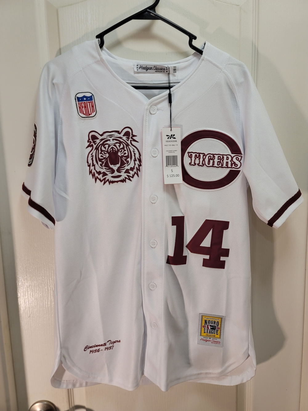 Cincinnati Tigers #14 White and Maroon Button-Up Baseball Jersey - Small - NWT